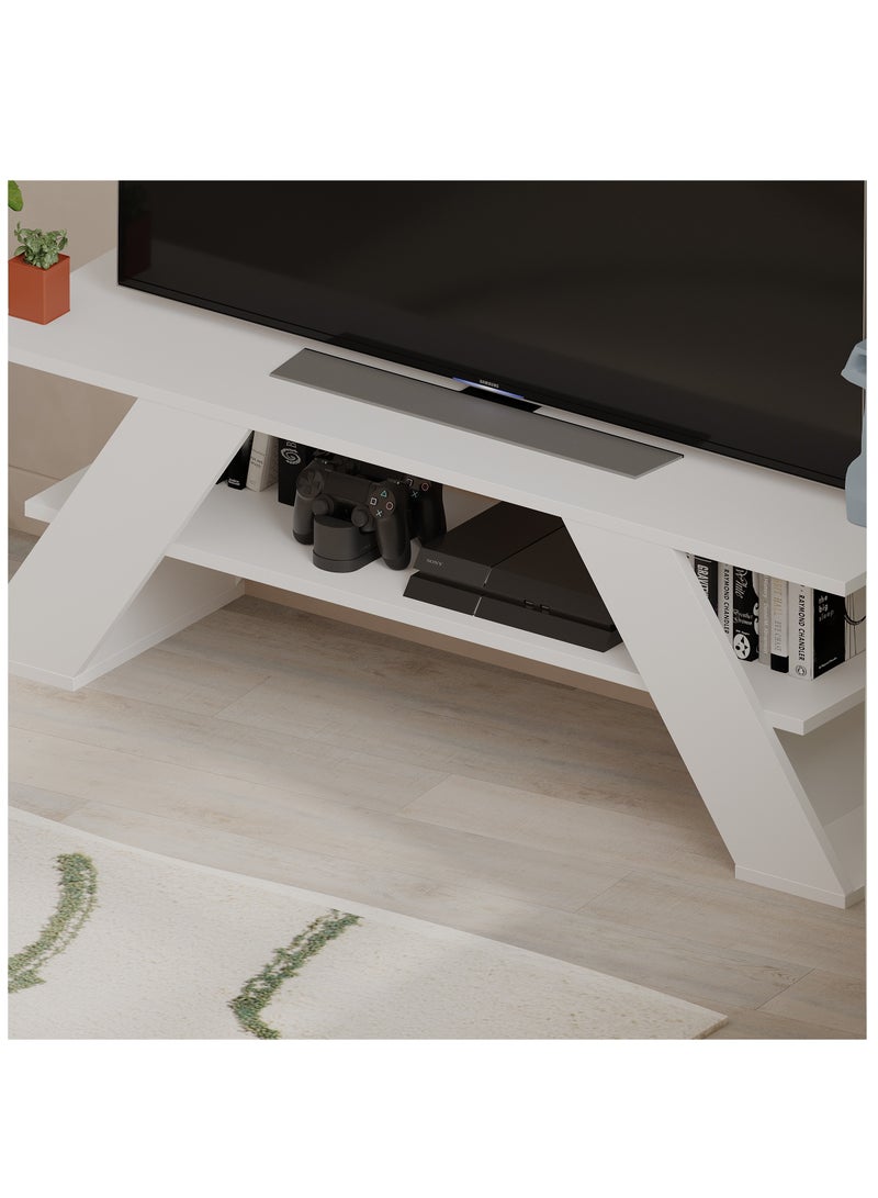 موراه حامل تلفزيون عصري من موراه هوم فارفالا، مناسب لأجهزة التلفزيون حتى ٥٠ بوصة | وحدات تلفزيون عصرية لغرفة المعيشة | خزانة تخزين خشبية برفوف من طبقتين | ١٢٠×٣٣.٥×٤٠ سم | أبيض - Image 3