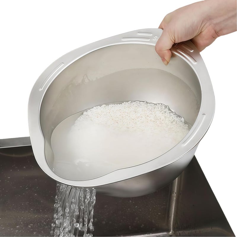 DOPMEP Rice Washer Strainer Bowl, Stainless Steel Washing Bowl, Quinoa Colander Versatile Side Drainers for Cleaning Rinsing Fruits, Vegetables, and Beans - Multifunctional Drain Basket - Image 1