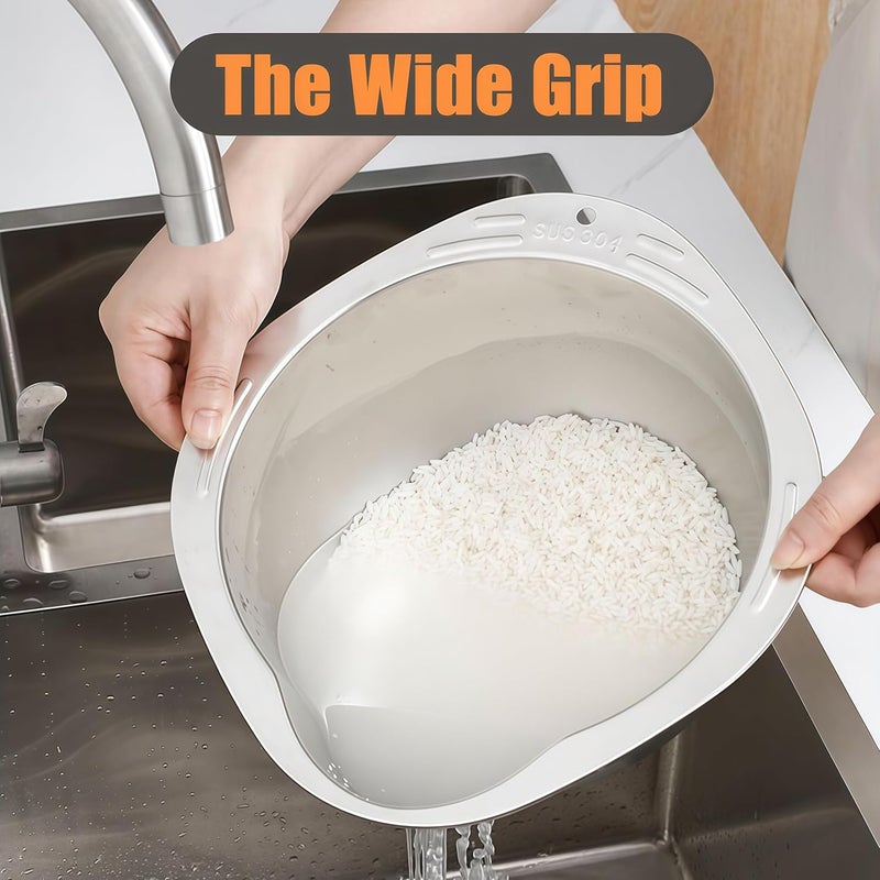 DOPMEP Rice Washer Strainer Bowl, Stainless Steel Washing Bowl, Quinoa Colander Versatile Side Drainers for Cleaning Rinsing Fruits, Vegetables, and Beans - Multifunctional Drain Basket - Image 3