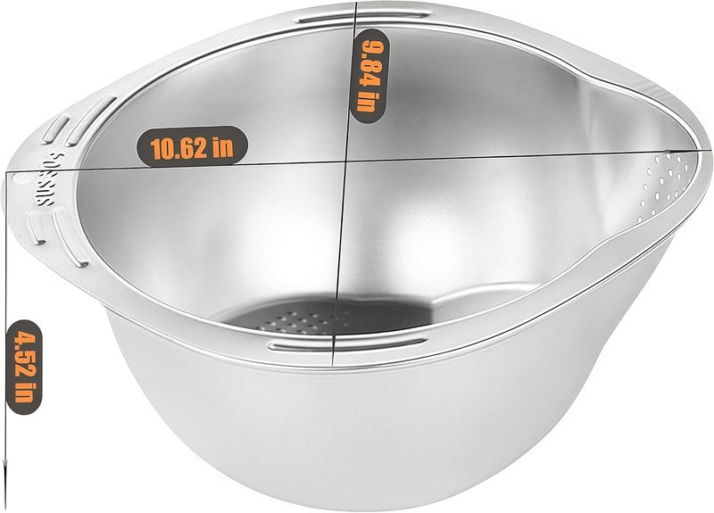 DOPMEP Rice Washer Strainer Bowl, Stainless Steel Washing Bowl, Quinoa Colander Versatile Side Drainers for Cleaning Rinsing Fruits, Vegetables, and Beans - Multifunctional Drain Basket - Image 5