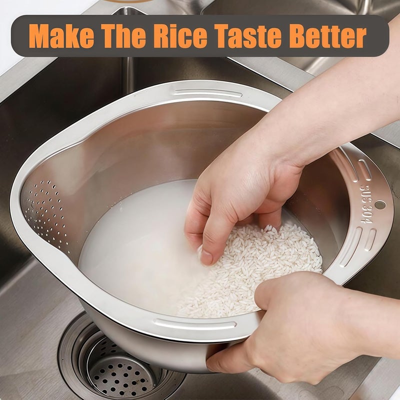 DOPMEP Rice Washer Strainer Bowl, Stainless Steel Washing Bowl, Quinoa Colander Versatile Side Drainers for Cleaning Rinsing Fruits, Vegetables, and Beans - Multifunctional Drain Basket - Image 2