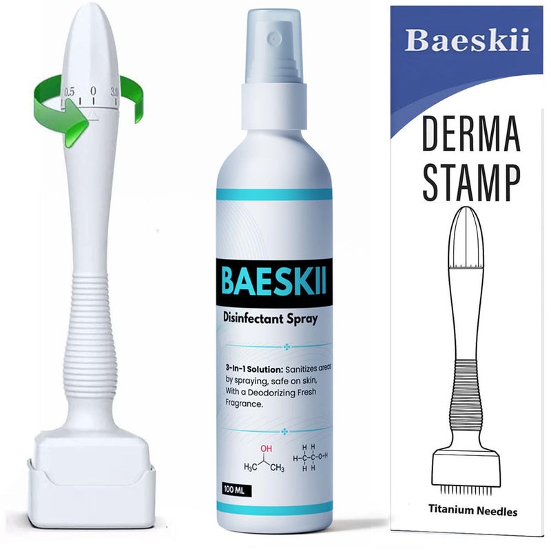 Baeskii Derma Stamp for Hair Growth Facial Spa Titanium Coated Adjustable Needles 025mm to 3mm 140 Microneedling Stamp for Skin Repair Face Hair Beard Growth Reduces Acne Scars Safe Effective To Use - Image 1