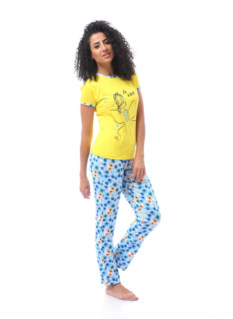 Andora Slip On Comfortable Cotton Summer Yellow Pajama Set - Image 2