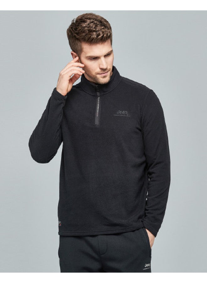 Jeep Spring Men's Fleece Jacket Fashion Stand Collar Half-zip Thickened Windproof Warm Fleece Coat For Men - Image 1