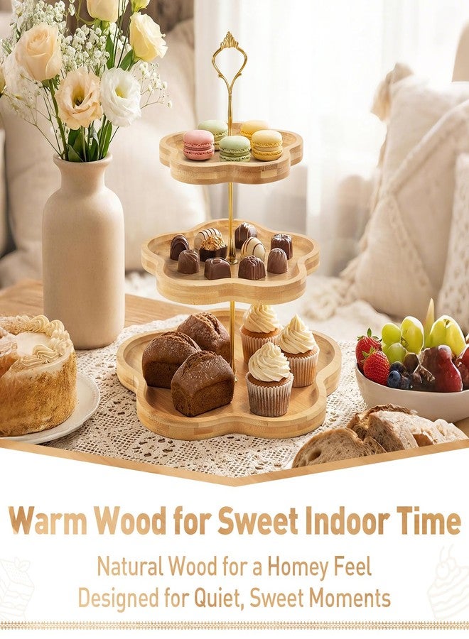 DUJUST Elegant 3-Tier Wooden Cupcake Stand with Flower-Shaped Design, Rustic Bamboo Tiered Serving Tray for Cupcake, Desserts, Tea Party, Wedding, Farmhouse & Kitchen Decor, Easy to Install & Clean - Image 4