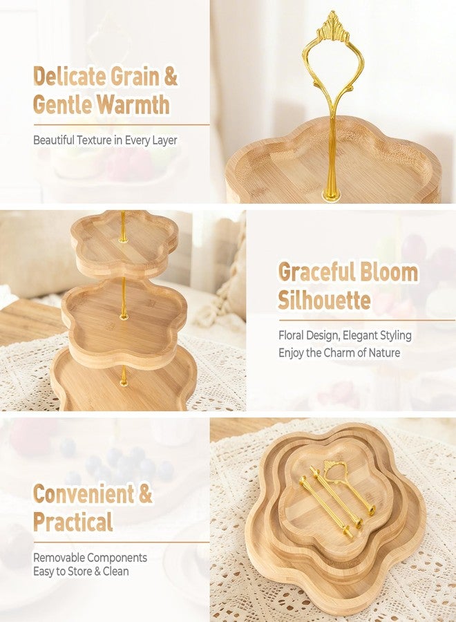 DUJUST Elegant 3-Tier Wooden Cupcake Stand with Flower-Shaped Design, Rustic Bamboo Tiered Serving Tray for Cupcake, Desserts, Tea Party, Wedding, Farmhouse & Kitchen Decor, Easy to Install & Clean - Image 3