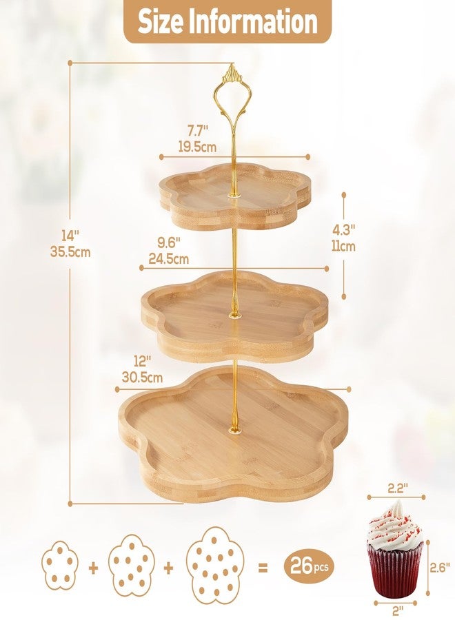 DUJUST Elegant 3-Tier Wooden Cupcake Stand with Flower-Shaped Design, Rustic Bamboo Tiered Serving Tray for Cupcake, Desserts, Tea Party, Wedding, Farmhouse & Kitchen Decor, Easy to Install & Clean - Image 5