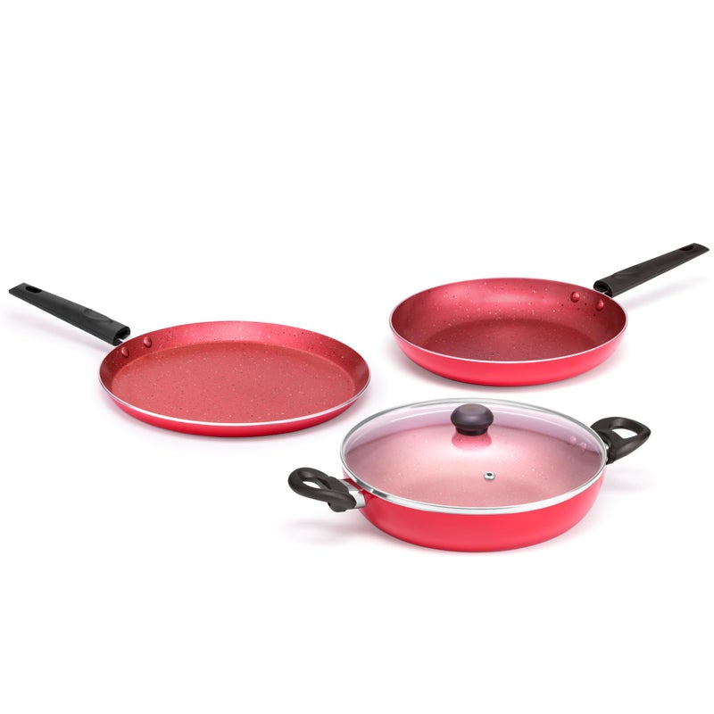 Butterfly Coral DLX KCP 3 Non Stick Cookware Set| Tawa 250 MM | Fry Pan 240 MM | Kadai 240 MM | Induction Base| Premium Virgin Aluminum | PFOA Free | Scratch Resistant | Velvet Red - Image 1