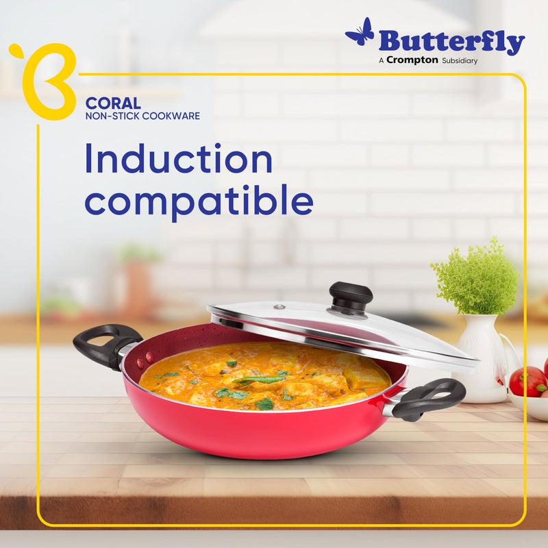 Butterfly Coral DLX KCP 3 Non Stick Cookware Set| Tawa 250 MM | Fry Pan 240 MM | Kadai 240 MM | Induction Base| Premium Virgin Aluminum | PFOA Free | Scratch Resistant | Velvet Red - Image 3