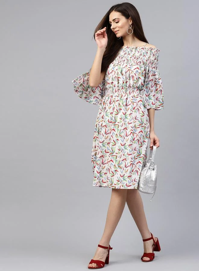 Take Two  Floral Print Cold Shoulder Knee-Length Dress for Women | Best Price UAE