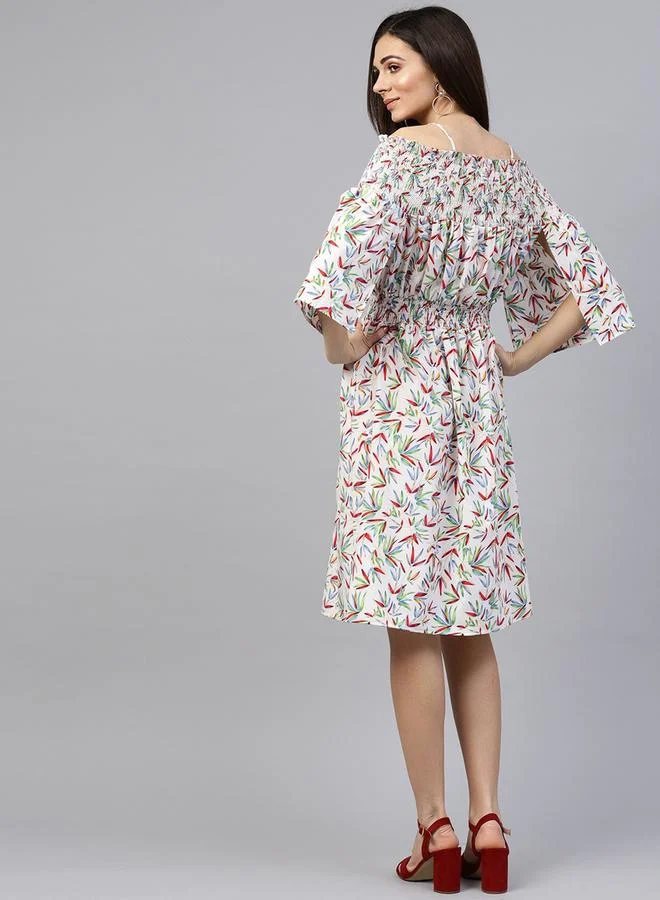 Take Two Floral Print Cold Shoulder Knee-Length Dress