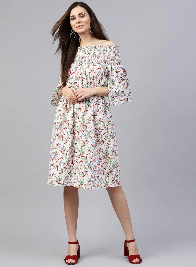 Take Two Floral Print Cold Shoulder Knee-Length Dress