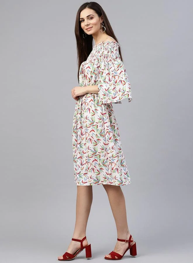 Take Two  Floral Print Cold Shoulder Knee-Length Dress for Women | Best Price UAE