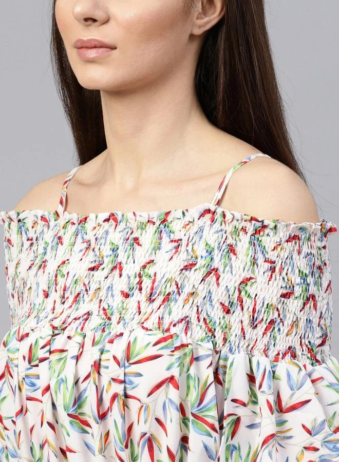 Take Two  Floral Print Cold Shoulder Knee-Length Dress for Women | Best Price UAE