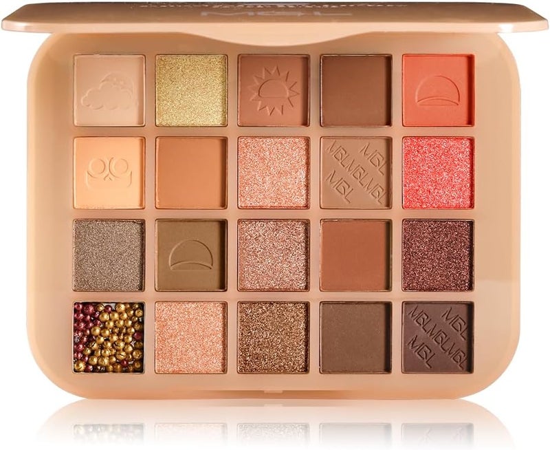 Warm Brown Eyeshadow Palette 20 Colors Smooth Blendable Nude Brown Pink Eye Shadow Makeup Matte Shimmer Waterproof Neutral Gold Champagne Eyeshadow Palette for Natural Looks Travel Friendly