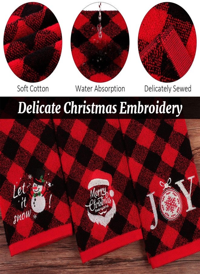 MCEAST 3 Pack Christmas Hand Towels 14 x 25 Inch Cotton Towels Embroidered Christmas Bath Towels Red and Black Buffalo Plaid Hand Towels for Bathroom Kitchen Soft Washcloths for Drying, Cleaning - Image 3