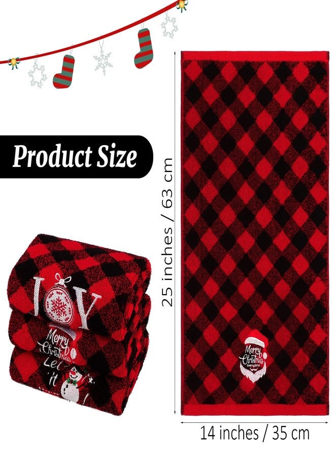 MCEAST 3 Pack Christmas Hand Towels 14 x 25 Inch Cotton Towels Embroidered Christmas Bath Towels Red and Black Buffalo Plaid Hand Towels for Bathroom Kitchen Soft Washcloths for Drying, Cleaning - Image 2