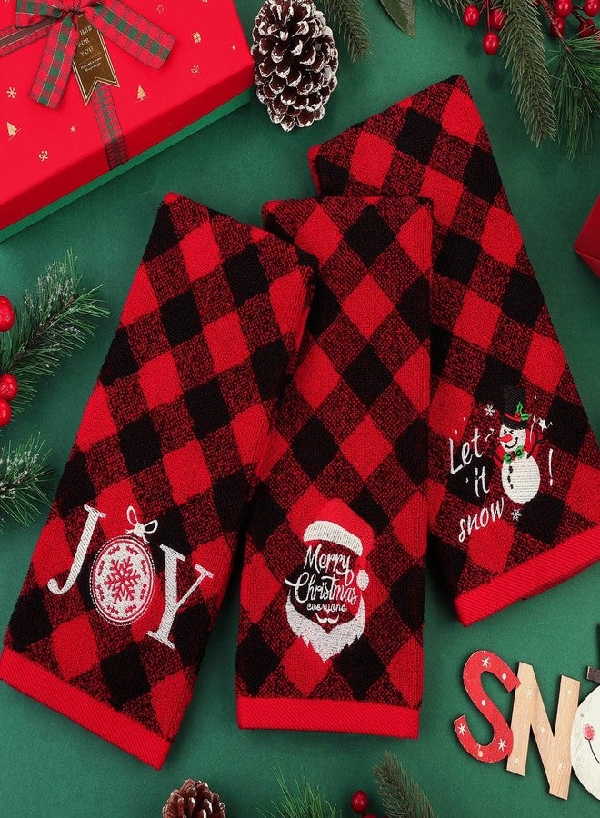MCEAST 3 Pack Christmas Hand Towels 14 x 25 Inch Cotton Towels Embroidered Christmas Bath Towels Red and Black Buffalo Plaid Hand Towels for Bathroom Kitchen Soft Washcloths for Drying, Cleaning - Image 5