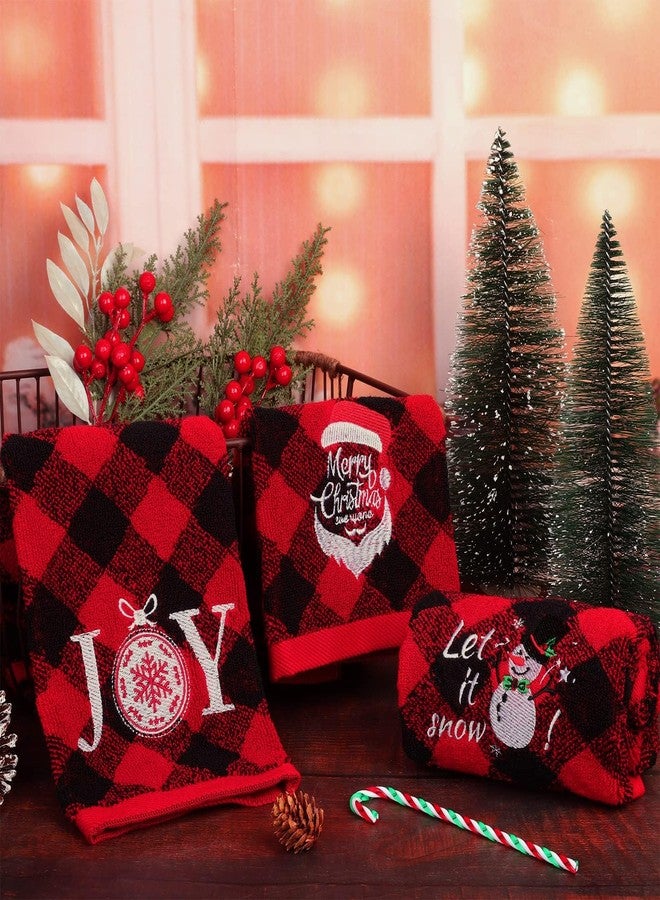 MCEAST 3 Pack Christmas Hand Towels 14 x 25 Inch Cotton Towels Embroidered Christmas Bath Towels Red and Black Buffalo Plaid Hand Towels for Bathroom Kitchen Soft Washcloths for Drying, Cleaning - Image 4