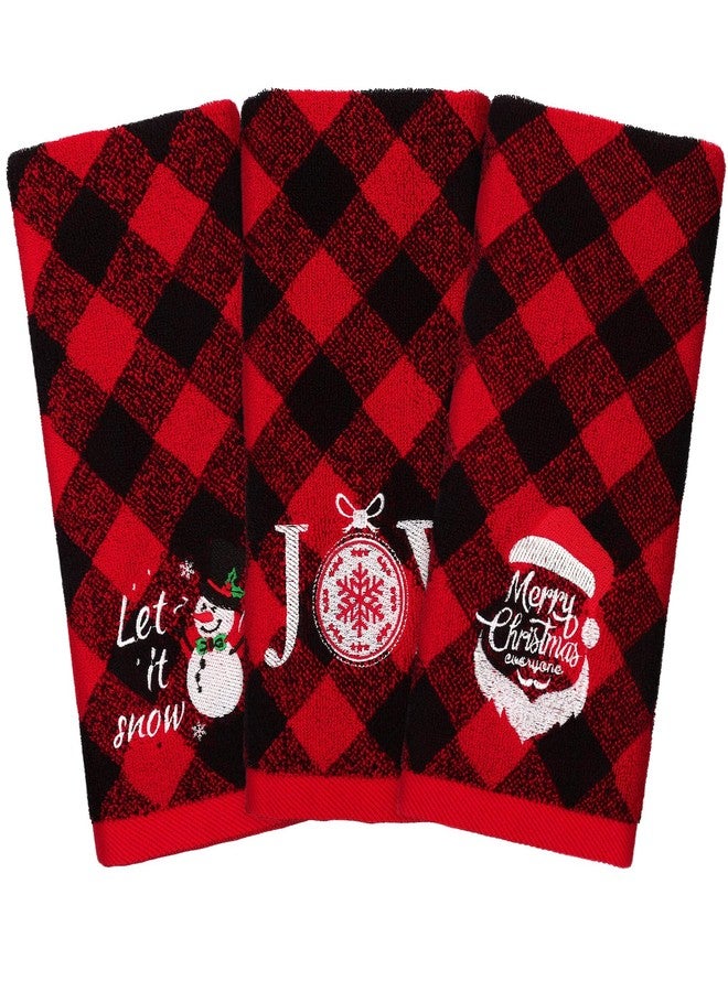 MCEAST 3 Pack Christmas Hand Towels 14 x 25 Inch Cotton Towels Embroidered Christmas Bath Towels Red and Black Buffalo Plaid Hand Towels for Bathroom Kitchen Soft Washcloths for Drying, Cleaning - Image 1