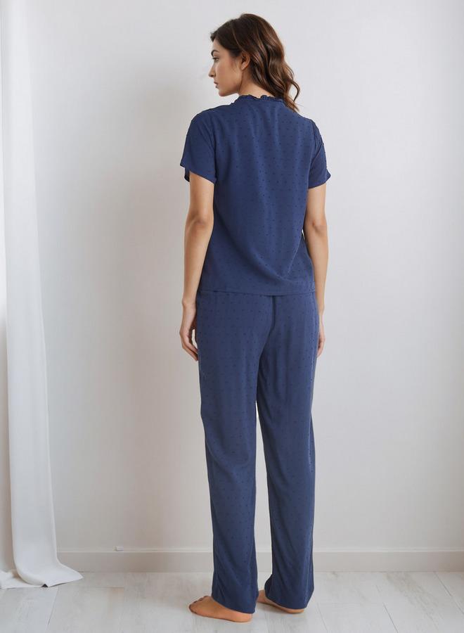 Splash FAV Pyjama Set Button Placket Top and Trousers Rayon - Image 3