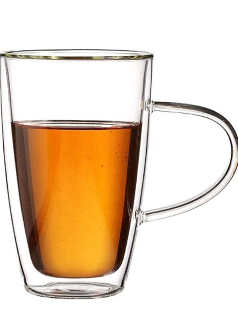 Tealand Borosilicate Glass Double Wall Straight Cup With Handle for Hot and Cold Drinks 0.3L