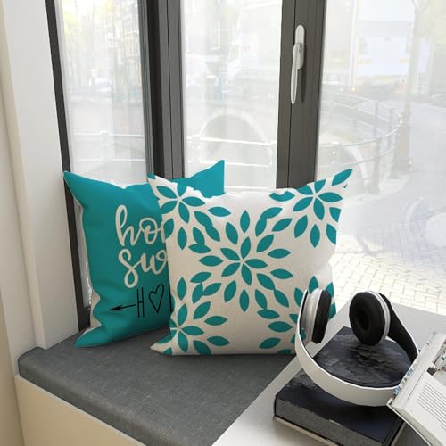 YCOLL Pillow Covers 18x18 Set of 4, Modern Sofa Throw Pillow Cover, Decorative Outdoor Linen Fabric Pillow Case for Couch Bed Car, Aqua Blue - Image 3