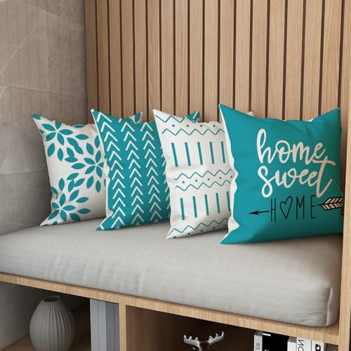 YCOLL Pillow Covers 18x18 Set of 4, Modern Sofa Throw Pillow Cover, Decorative Outdoor Linen Fabric Pillow Case for Couch Bed Car, Aqua Blue - Image 5