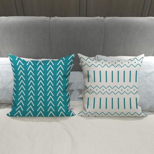 YCOLL Pillow Covers 18x18 Set of 4, Modern Sofa Throw Pillow Cover, Decorative Outdoor Linen Fabric Pillow Case for Couch Bed Car, Aqua Blue - Image 4
