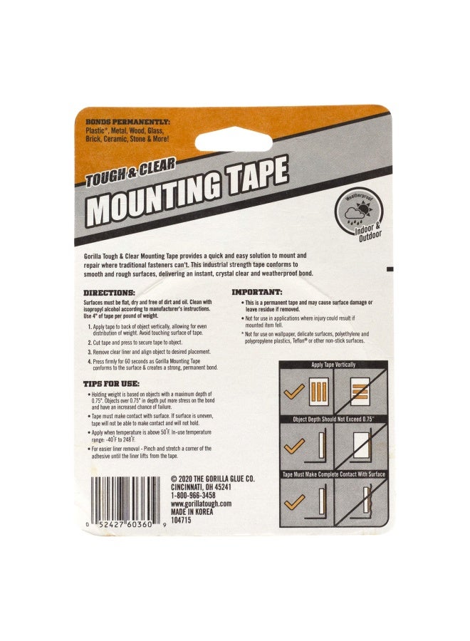 Gorilla Tough & Clear Double Sided Mounting Tape, Clear Tape, 1" x 150" (Pack of 1) - Weatherproof for Indoor or Outdoor - Image 2