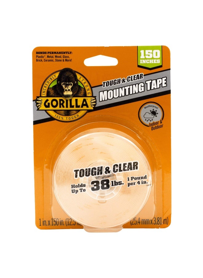 Gorilla Tough & Clear Double Sided Mounting Tape, Clear Tape, 1" x 150" (Pack of 1) - Weatherproof for Indoor or Outdoor - Image 1