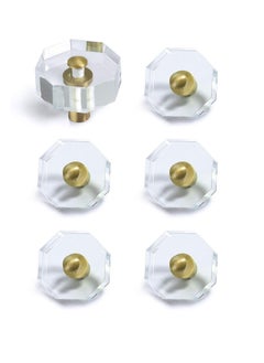 Y&D Glass Crystal Knobs Cabinet and Pulls Brass Drawer Pull Handle Gold Furniture Hardware for Dresser Kitchen 6 Pack Octagon  - Image 1