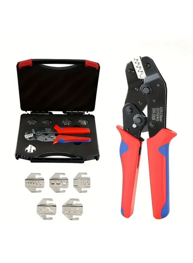 6Pcs SN58B Ratchet Crimping Pliers Set With 5 Jaws 1pc Pliers Red Blue Handle - Image 2