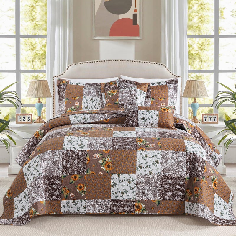 BEDIFANY Cotton Filling King Quilt Set - Reversible Farmhouse Bedspreads King Size with 2 Pillow Shams - Lightweight King Size Quilt Bedding Sets, 3 Pieces (98 x 106 inch) - Image 1