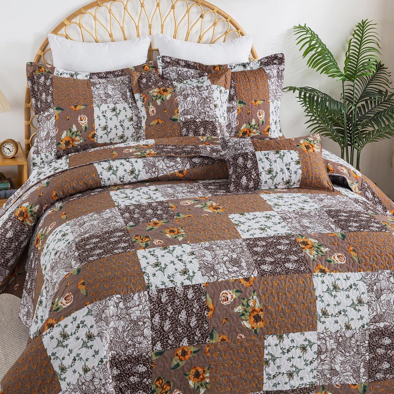 BEDIFANY Cotton Filling King Quilt Set - Reversible Farmhouse Bedspreads King Size with 2 Pillow Shams - Lightweight King Size Quilt Bedding Sets, 3 Pieces (98 x 106 inch) - Image 3