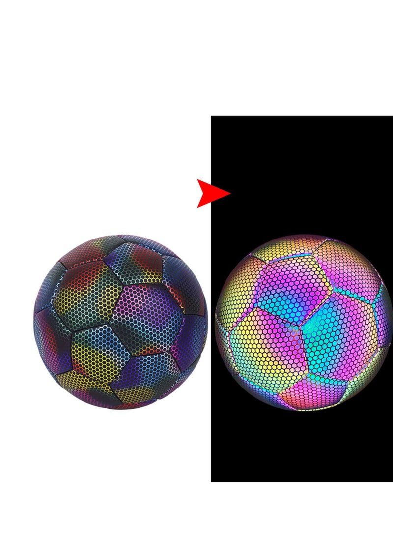 SOLARAE Reflective Soccer Ball, Holographic Light-Emitting Soccer Ball Flashing Reflective Dark Toys Football for Night Games and Training Glowing Ball Lightweight Toy Gift for Boys, Children, and Men - Image 3