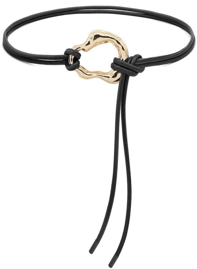 BAOKELAN Skinny Thin Belts for Women PU Leather Knotted Waist Belt with Gold Buckle for Dresses Black B - Image 1