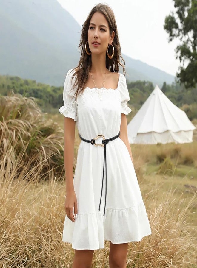 BAOKELAN Skinny Thin Belts for Women PU Leather Knotted Waist Belt with Gold Buckle for Dresses Black B - Image 3