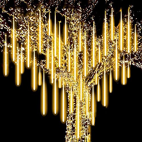 MIRADH Rain Drop LED Meteor Shower 192 LEDs 8 Tubes (11.8") | Icicle Falling Effect for Diwali, Christmas, New Year, Home & Outdoor Decoration, Balcony, Tree, Party Decor (Warm White) - Image 1