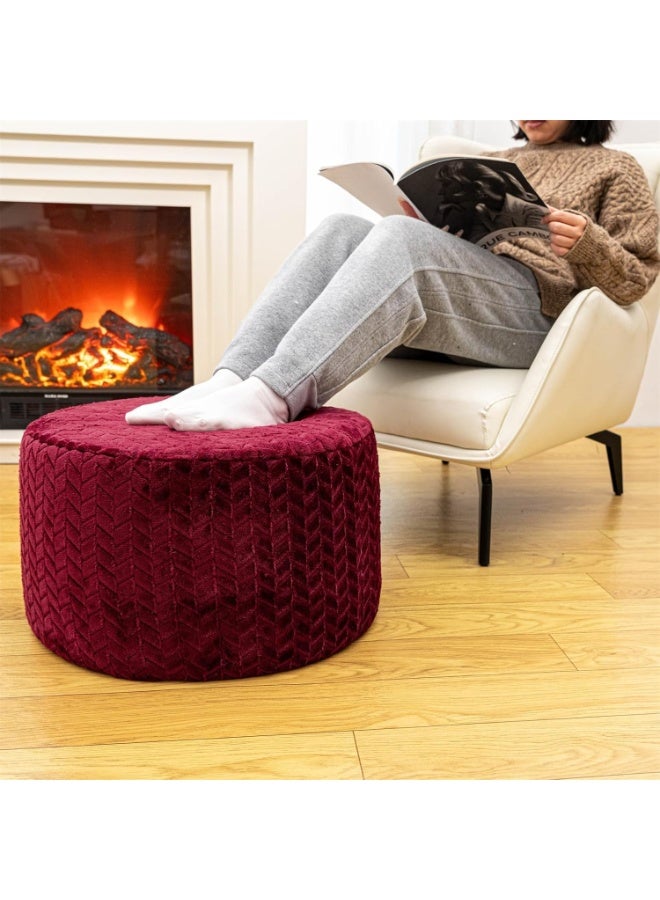 Round pouf footstool with high-density foam, suitable for living room and bedroom, 50.8 x 50.8 x 30.5 cm, burgundy color - Image 2