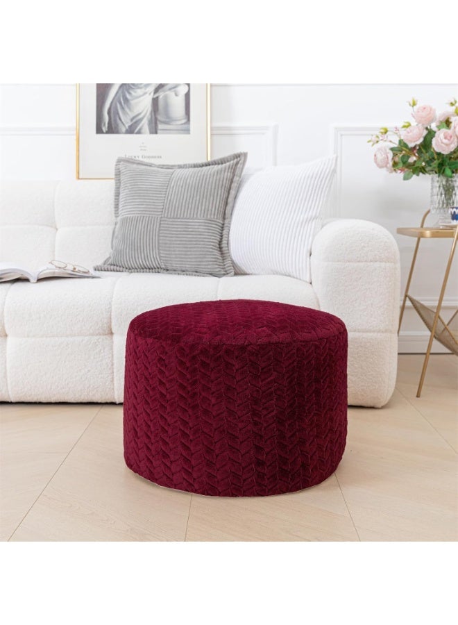 Round pouf footstool with high-density foam, suitable for living room and bedroom, 50.8 x 50.8 x 30.5 cm, burgundy color - Image 1