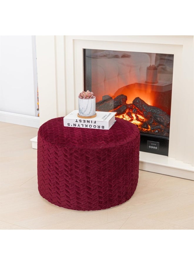 Round pouf footstool with high-density foam, suitable for living room and bedroom, 50.8 x 50.8 x 30.5 cm, burgundy color - Image 3