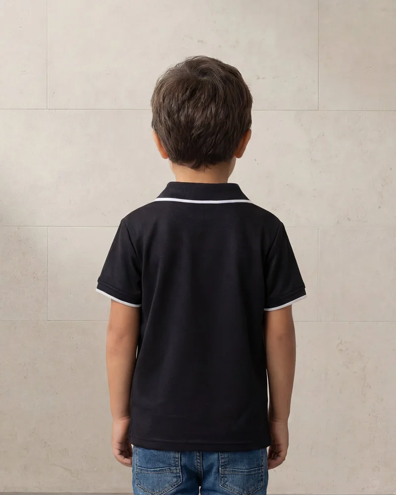 ردتاغ Boys Black Cut N Sew Zip Placket Polo T-Shirt