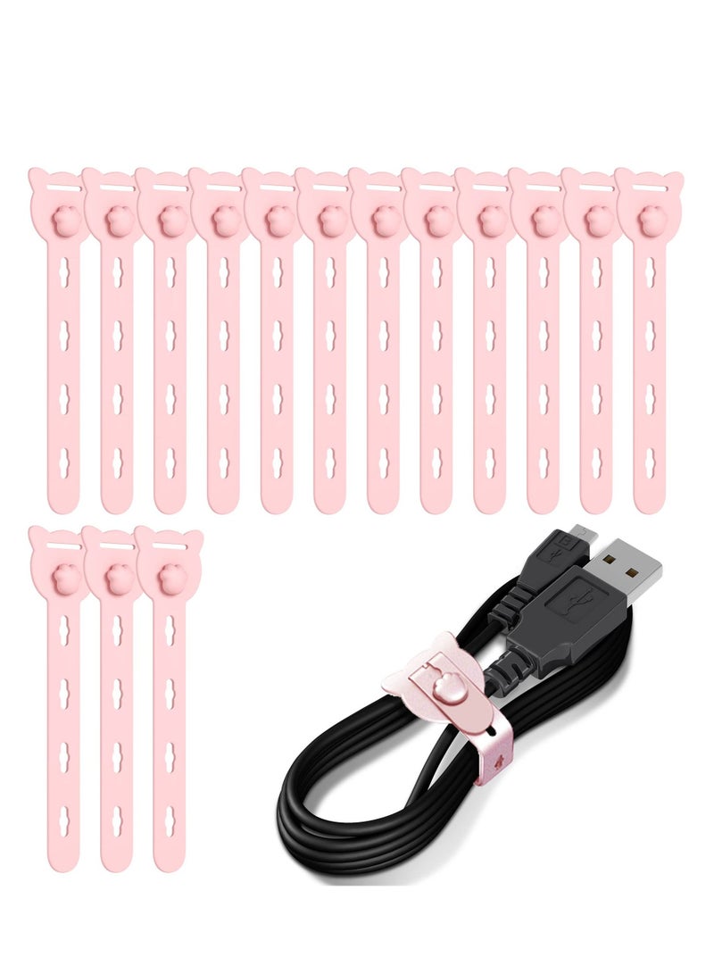 SYOSI 15Pcs Silicone Cable Ties, Reusable Cable Straps Silicone Cord Organizer Straps 5 Inch Cable Ties for Bundling and Fastening Mobile Phone Charging Lines, Cables, Earphones (Pink) - Image 1