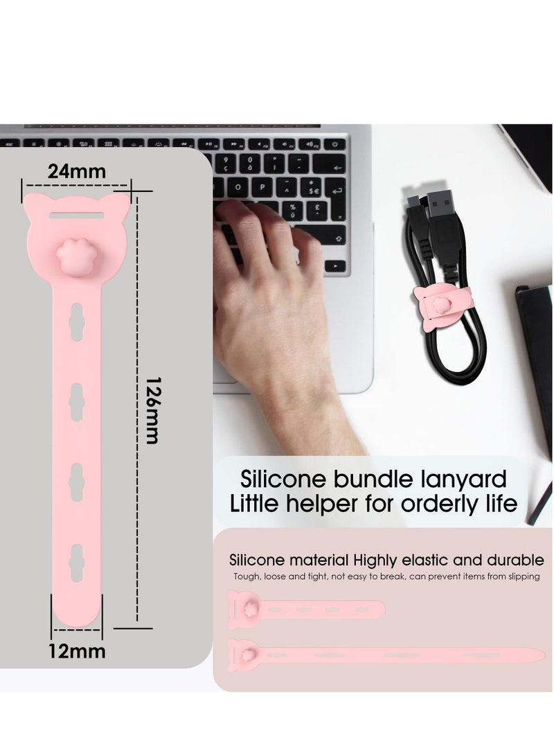 SYOSI 15Pcs Silicone Cable Ties, Reusable Cable Straps Silicone Cord Organizer Straps 5 Inch Cable Ties for Bundling and Fastening Mobile Phone Charging Lines, Cables, Earphones (Pink) - Image 2