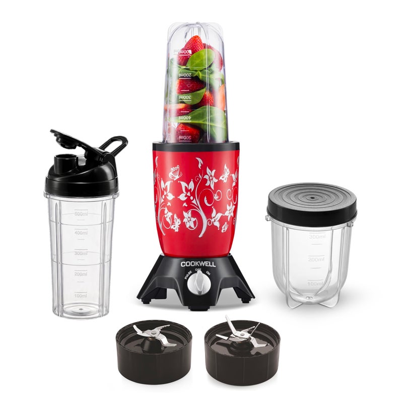 Cookwell Bullet Mixer Grinder (3 Jar, 2 Blade, Red) - Copper, 600 Watts - 2 Year Warranty - Image 3