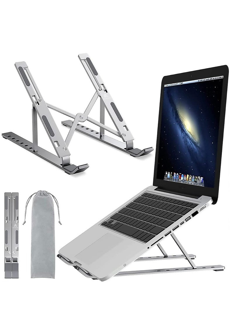 ELTRAZONE Laptop Stand for Desk , Portable Laptop Holder Riser for desk, Adjustable Aluminium Foldable Laptop Stand Compatible with 10 to 15.6 Inches Notebook Computer, Silver - Image 1