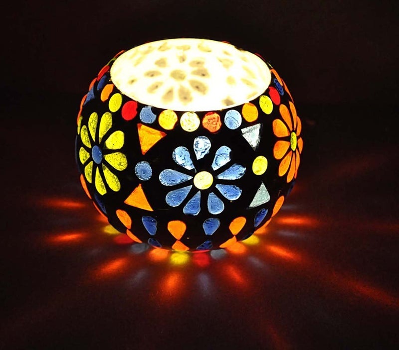 Houzzplus Mosaic Tea Light Holder Diwali Lights Candle Holder Showpiece Antique Gift 3 inch