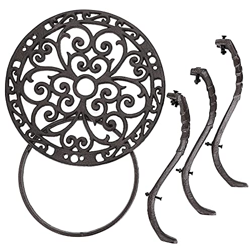 OwnMy Heavy Duty Cast Iron Plant Stand Vintage Iron Flower Pot Holder, Rustic Decorative Round Potted Plant Stand Rack, Indoor Outdoor Metal Plant Holder for Home Garden - Image 5