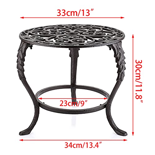 OwnMy Heavy Duty Cast Iron Plant Stand Vintage Iron Flower Pot Holder, Rustic Decorative Round Potted Plant Stand Rack, Indoor Outdoor Metal Plant Holder for Home Garden - Image 3